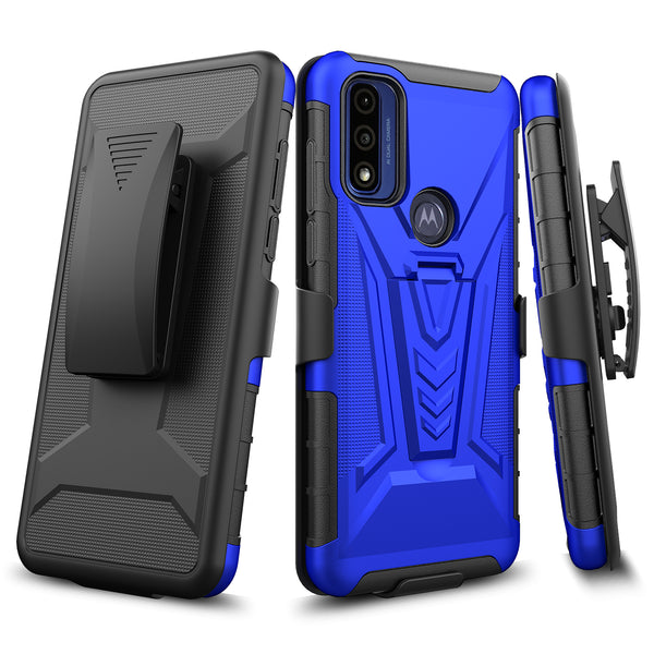 holster kickstand hyhrid phone case for motorola moto g pure - blue - www.coverlabusa.com