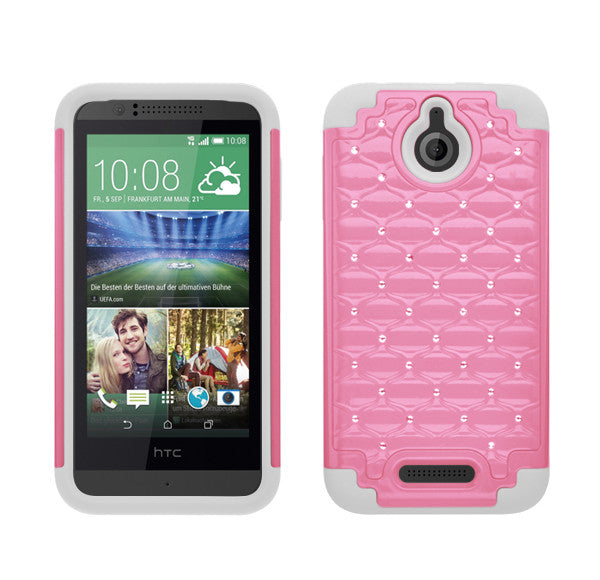 HTC Desire 510 Hybrid Rhinestone Case Cover - Pink - www.coverlabusa.com