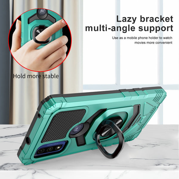ring kickstand hyhrid phone case for motorola moto g pure - teal - www.coverlabusa.com
