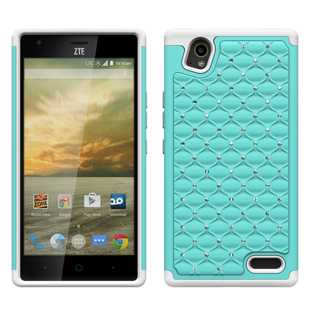 ZTE Warp Elite Rhinestone Case - Baby Teal/White - www.coverlabusa.com