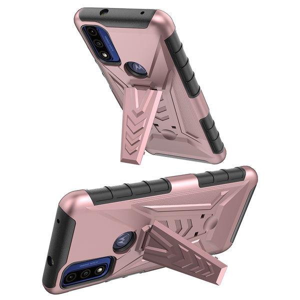 holster kickstand hyhrid phone case for motorola moto g pure - rose gold - www.coverlabusa.com