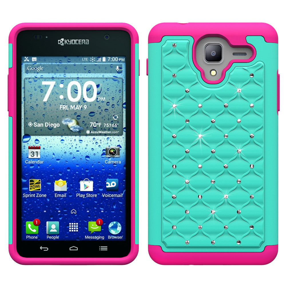 Kyocera Hydro View Rhinestone Case - Teal/Hot Pink - www.coverlabusa.com
