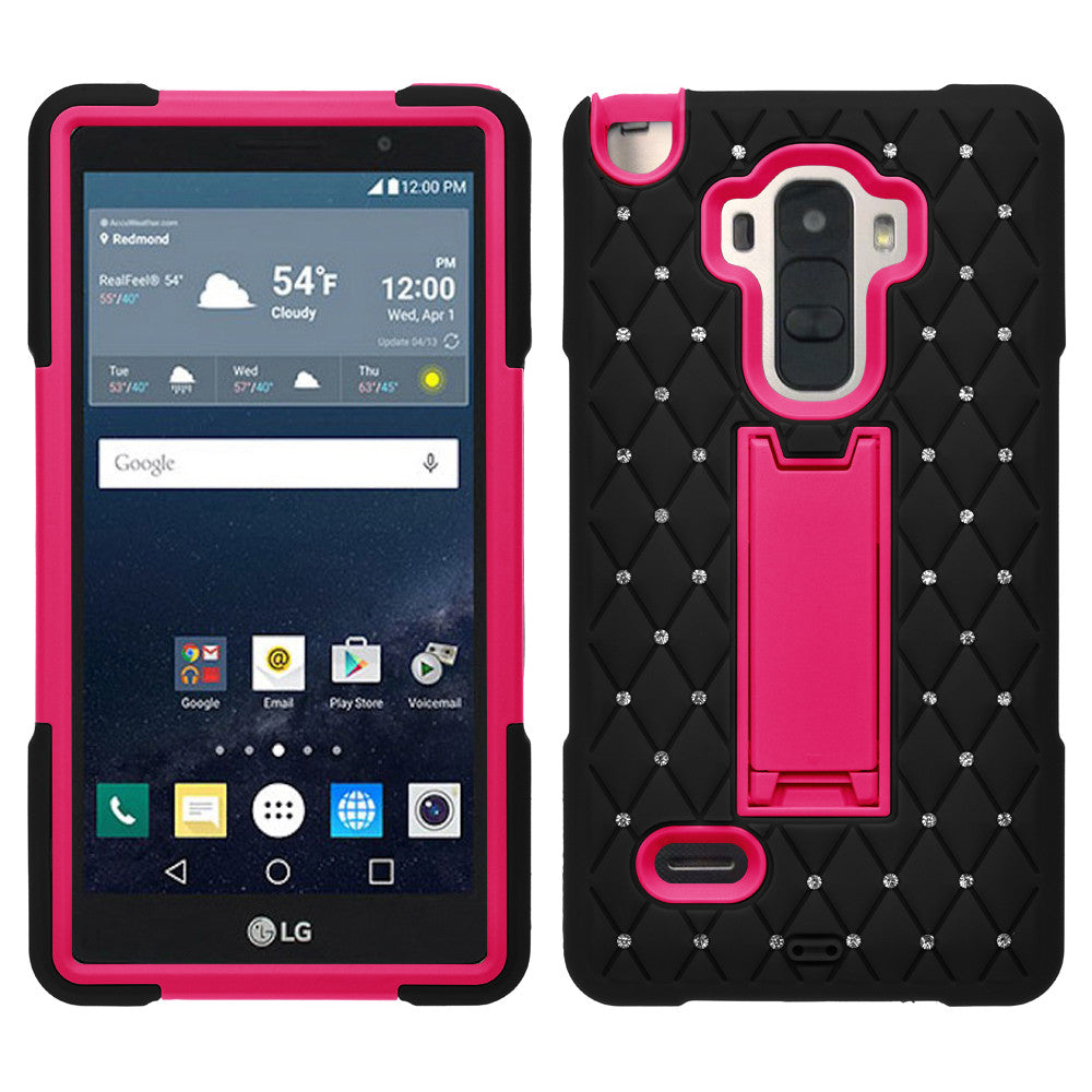 LG G Stylo hybrid diamond case - black/hot pink - www.coverlabusa.com