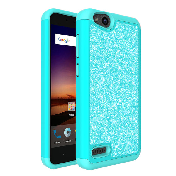 ZTE Tempo X Glitter Hybrid Case - Teal - www.coverlabusa.com