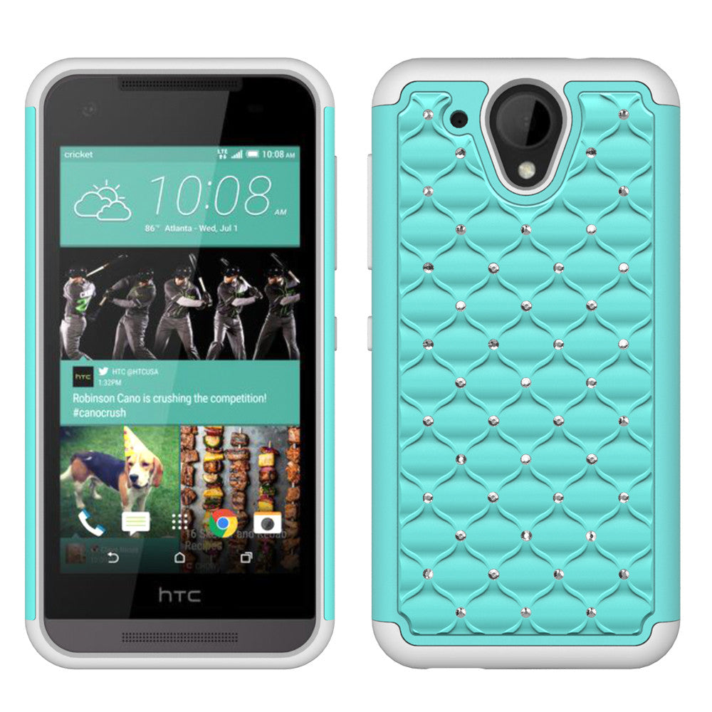 HTC Desire 520 Rhinestone Case - Baby Teal/White - www.coverlabusa.com