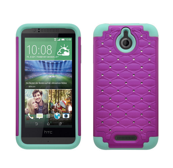 HTC Desire 510 Hybrid Rhinestone Case Cover - Purple/Teal - www.coverlabusa.com