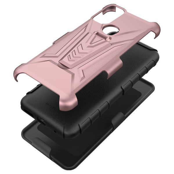 holster kickstand hyhrid phone case for motorola moto g pure - rose gold - www.coverlabusa.com