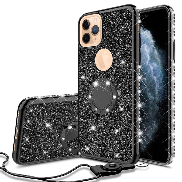 apple iphone 11 pro glitter bling fashion case - black - www.coverlabusa.com