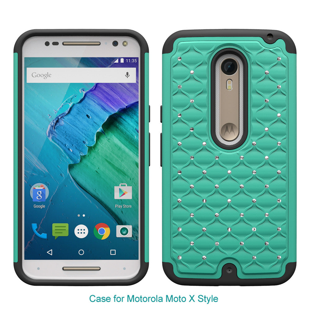 Motorola Moto X Style Rhinestone Case - Teal/Black - www.coverlabusa.com