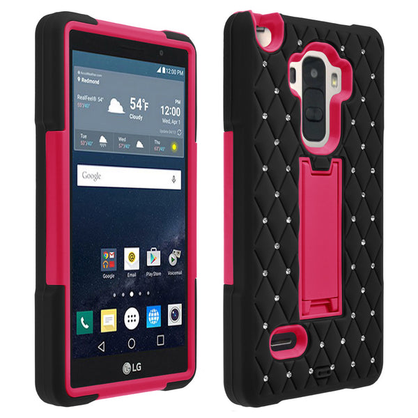 LG G Stylo hybrid diamond case - black/hot pink - www.coverlabusa.com
