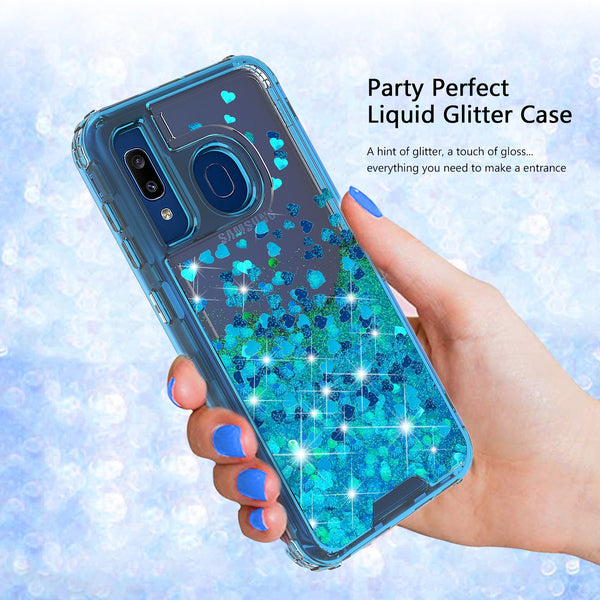 hard clear glitter phone case for samsung galaxy a20 - teal - www.coverlabusa.com
