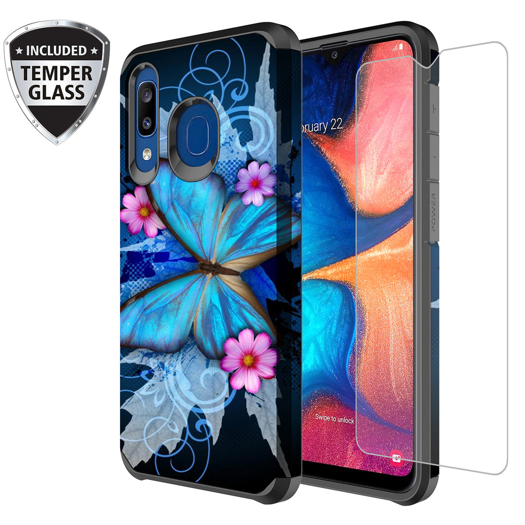 samsung galaxy a20 hybrid case - blue butterfly - www.coverlabusa.com