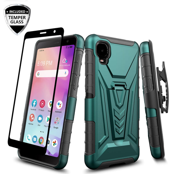 holster kickstand hyhrid phone case for tcl a3 - teal - www.coverlabusa.com