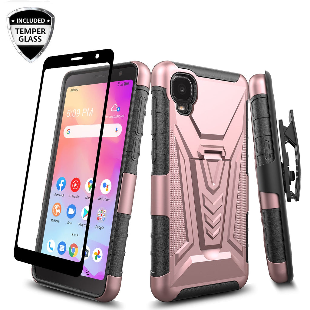 holster kickstand hyhrid phone case for tcl a3 - rose gold - www.coverlabusa.com