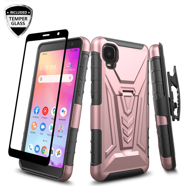 holster kickstand hyhrid phone case for tcl a3 - rose gold - www.coverlabusa.com