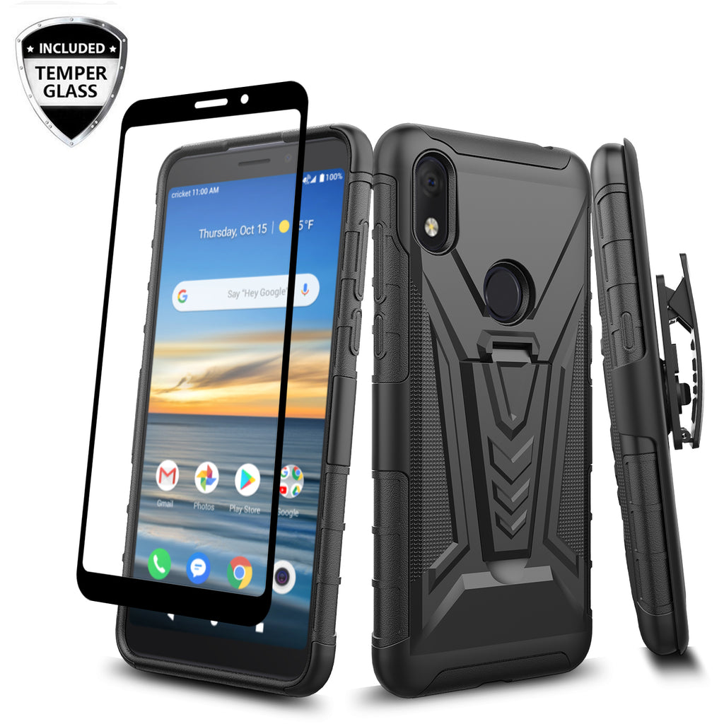 holster kickstand hyhrid phone case for alcatel jitterbug smart 3 - black - www.coverlabusa.com