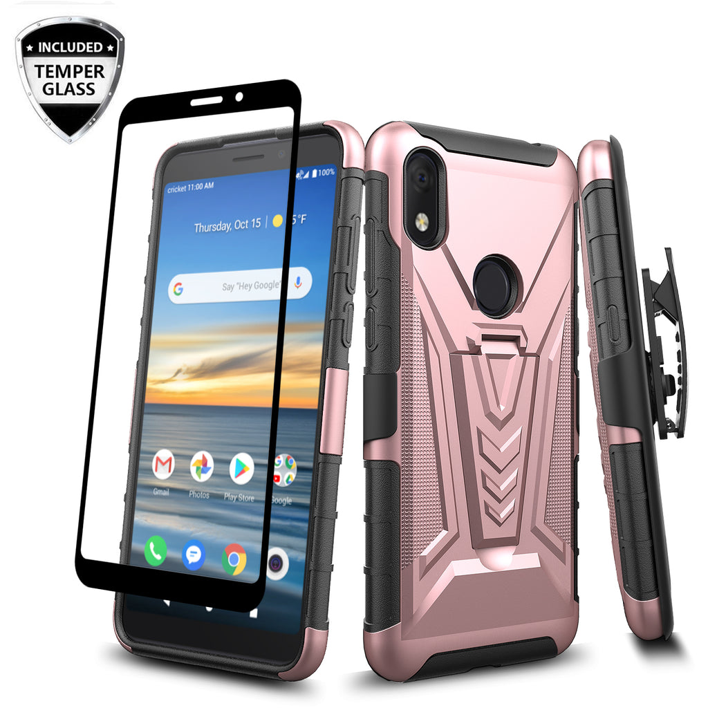 holster kickstand hyhrid phone case for alcatel jitterbug smart 3 - rose gold - www.coverlabusa.com