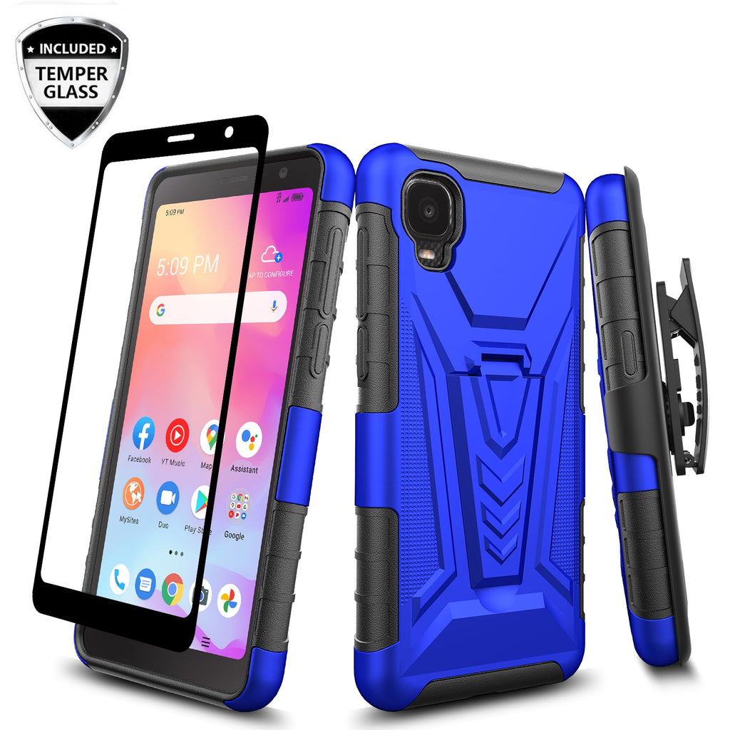 holster kickstand hyhrid phone case for tcl a3 - blue - www.coverlabusa.com