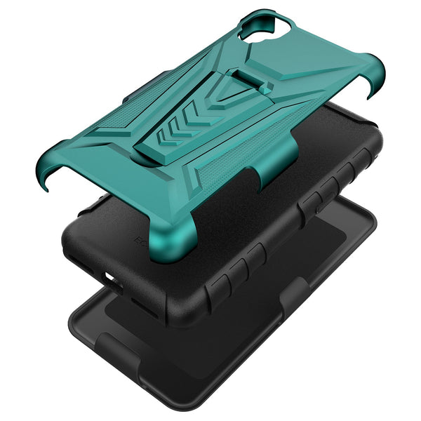 holster kickstand hyhrid phone case for tcl a3 - teal - www.coverlabusa.com