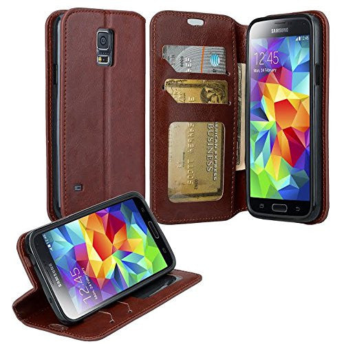 samsung galaxy S5 leather wallet case - brown - www.coverlabusa.com
