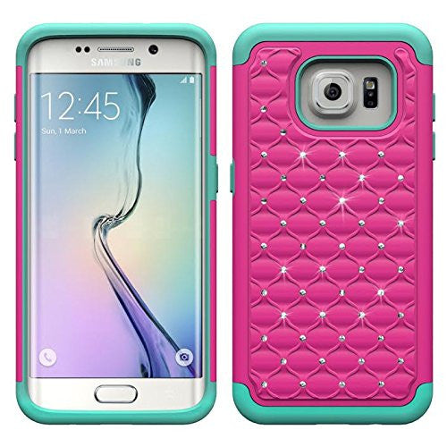 S6 Edge case, diamond rhinestone hybrid - pink/teal -www.coverlabusa.com
