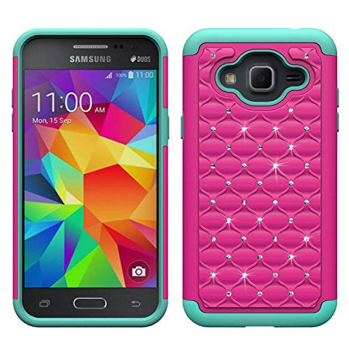 Galaxy J3/J3V | Express Prime | Sky | Amp Prime | Sol | Diamond Rhinestone Hybrid Case - hot pink - coverlabusa.com