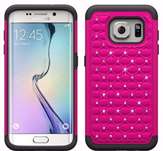 S6 case, diamond rhinestone hybrid - hot pink/black - www.coverlabusa.com