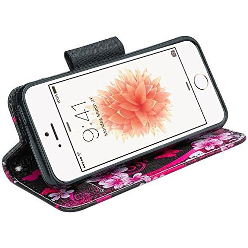 apple iphone SE 5S 5 leather wallet case - heart butterflies - www.coverlabusa.com