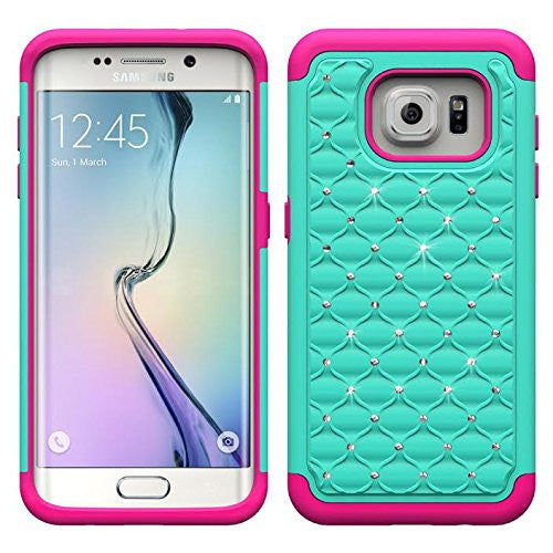 S6 Edge case, diamond rhinestone hybrid - teal/pink - www.coverlabusa.com