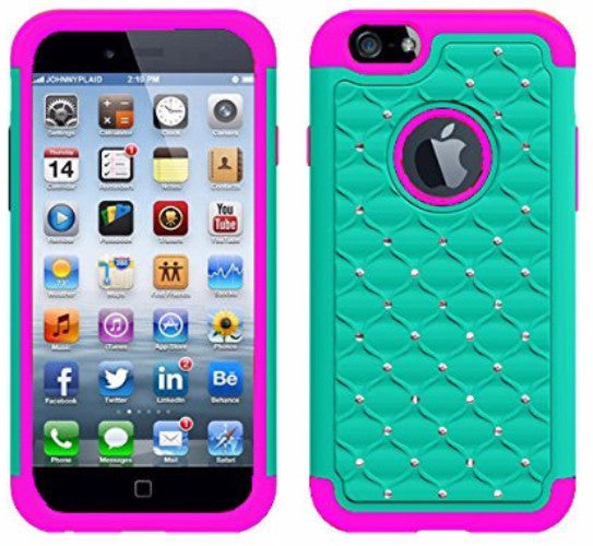 iphone 6s plus case, apple iphone 6 plus diamond rhinestone hybrid case - teal - www.coverlabusa.com