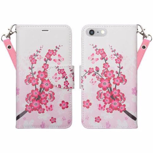 Asia Floral White Cherry Blossom Red iPhone Wallet Case