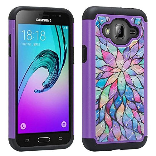 Galaxy J3/J3V | Express Prime | Sky | Amp Prime | Sol | Hybrid Diamond Case - Rainbow Flower - coverlabusa.com