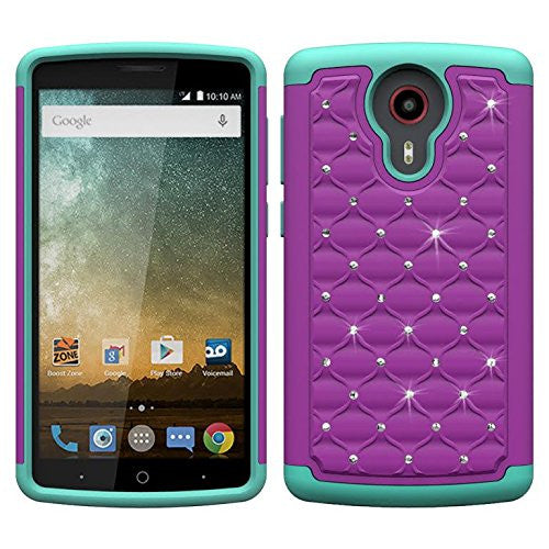 ZTE Ultra Case | ZTE Uhura | ZTE Quest Case - Rhinestone Hybrid - Purple/Teal - www.coverlabusa.com