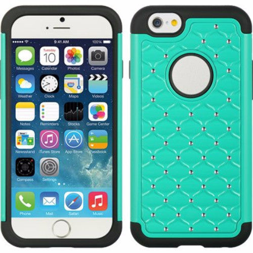 iphone 6s plus case, apple iphone 6 plus diamond rhinestone hybrid case - teal - www.coverlabusa.com