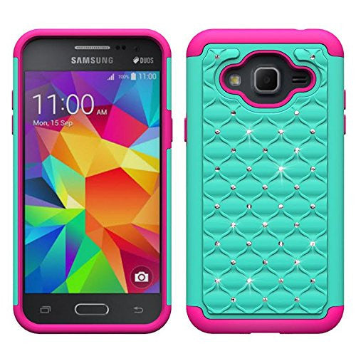 Galaxy J3/J3V | Express Prime | Sky | Amp Prime | Sol | Diamond Rhinestone Hybrid Case | Teal - coverlabusa.com