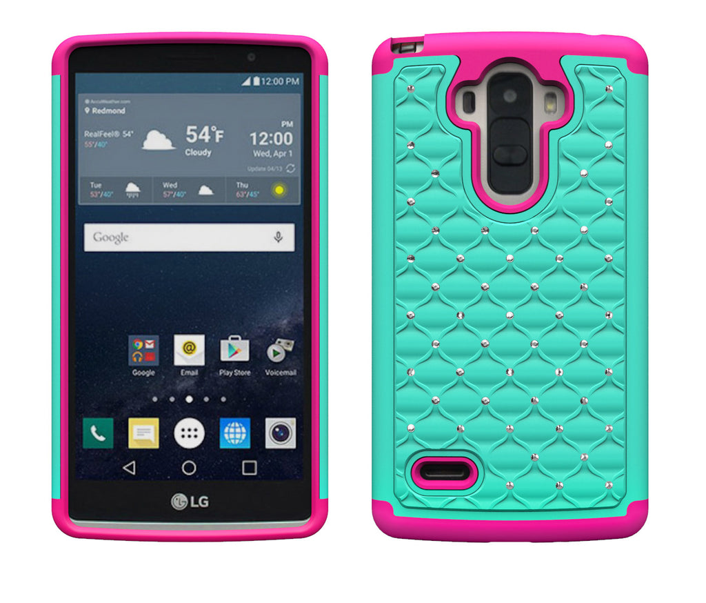 LG G Vista 2 Case, LG G Stylo Case diamond rhinestone - teal/hot pink - www.coverlabusa.com