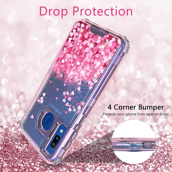 hard clear glitter phone case for samsung galaxy a20 - pink - www.coverlabusa.com