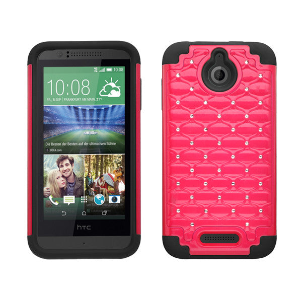 HTC Desire 510 Hybrid Rhinestone Case Cover - Red/Black - www.coverlabusa.com