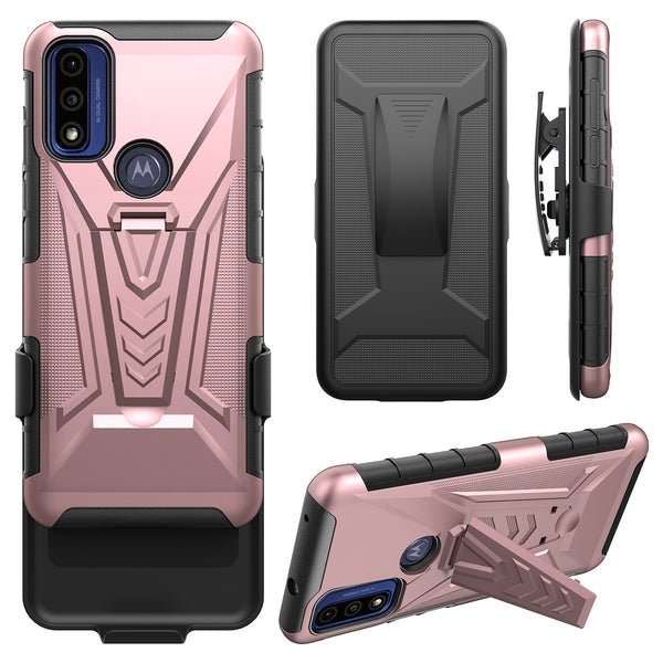 holster kickstand hyhrid phone case for motorola moto g pure - rose gold - www.coverlabusa.com