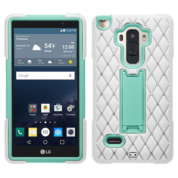LG G Stylo hybrid diamond case - white/teal - www.coverlabusa.com