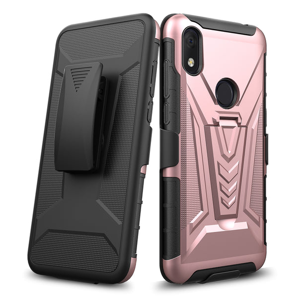 holster kickstand hyhrid phone case for alcatel jitterbug smart 3 - rose gold - www.coverlabusa.com