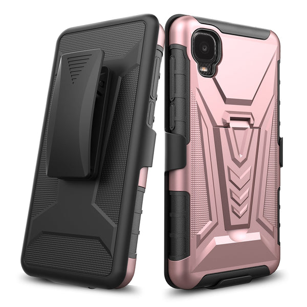 holster kickstand hyhrid phone case for tcl a3 - rose gold - www.coverlabusa.com