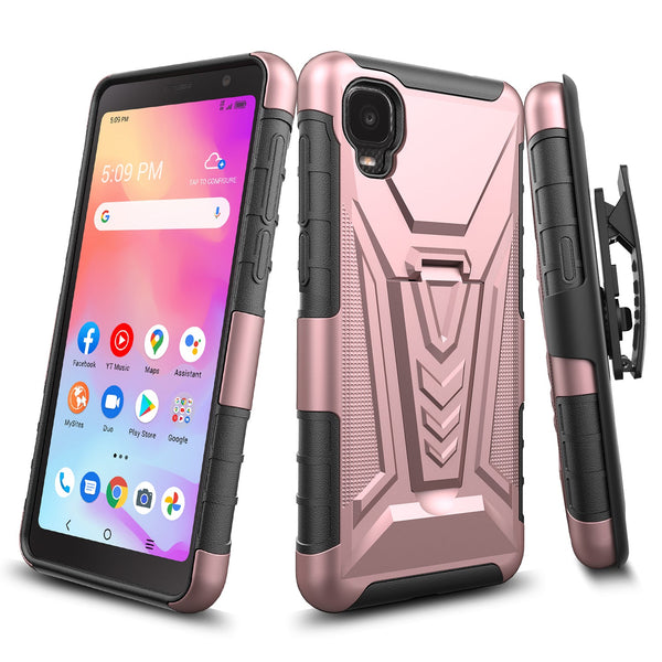 holster kickstand hyhrid phone case for tcl a3 - rose gold - www.coverlabusa.com