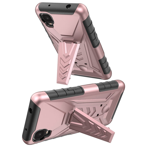 holster kickstand hyhrid phone case for tcl a3 - rose gold - www.coverlabusa.com