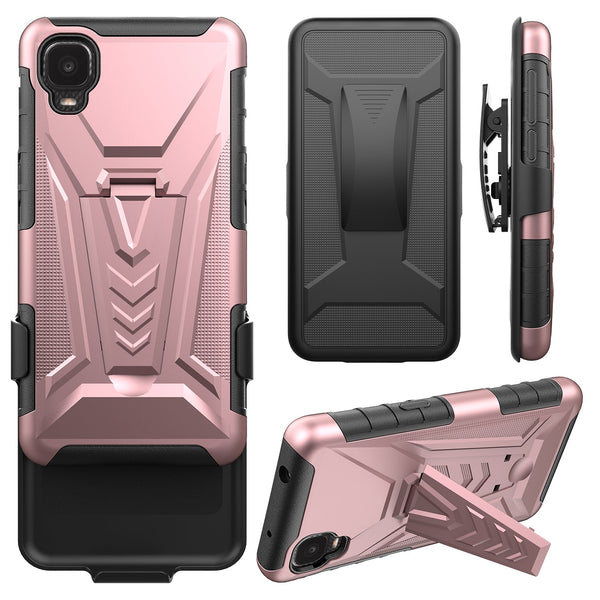 holster kickstand hyhrid phone case for tcl a3 - rose gold - www.coverlabusa.com