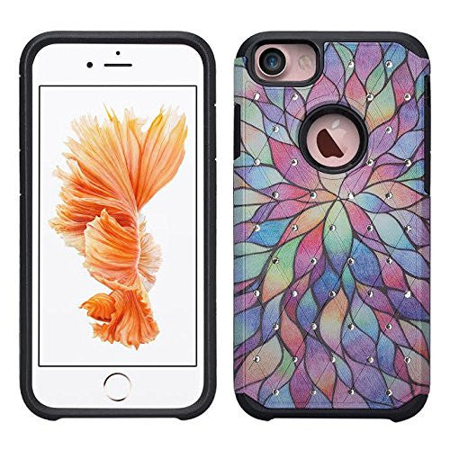 Coverlab Apple iPhone 7 Case, Slim Hybrid Dual Layer Crystal Case Cover for iPhone 7 - Rainbow Flower