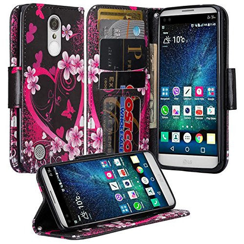 LG K4 (2017) | Fortune | Phoenix 3 | LV1 | M150 leather wallet case - heart butterflies - www.coverlabusa.com