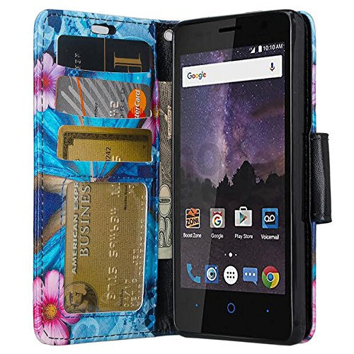 zte tempo blue butterfly wallet case - www.coverlabusa.com