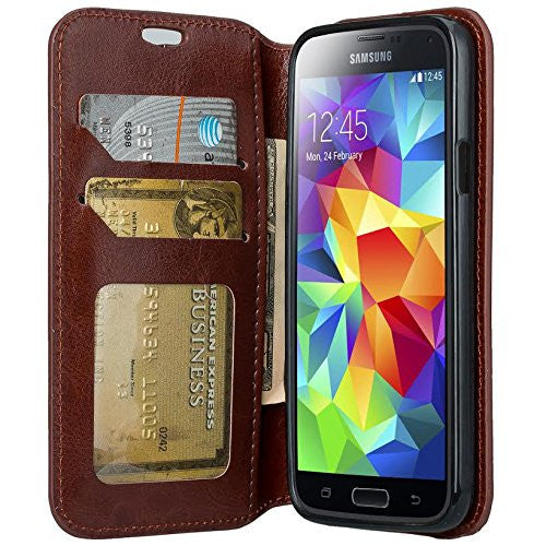 samsung galaxy S5 leather wallet case - brown - www.coverlabusa.com