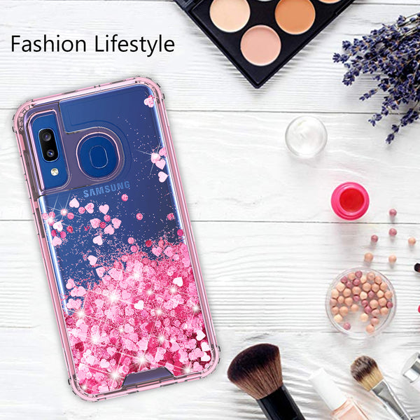 hard clear glitter phone case for samsung galaxy a20 - pink - www.coverlabusa.com